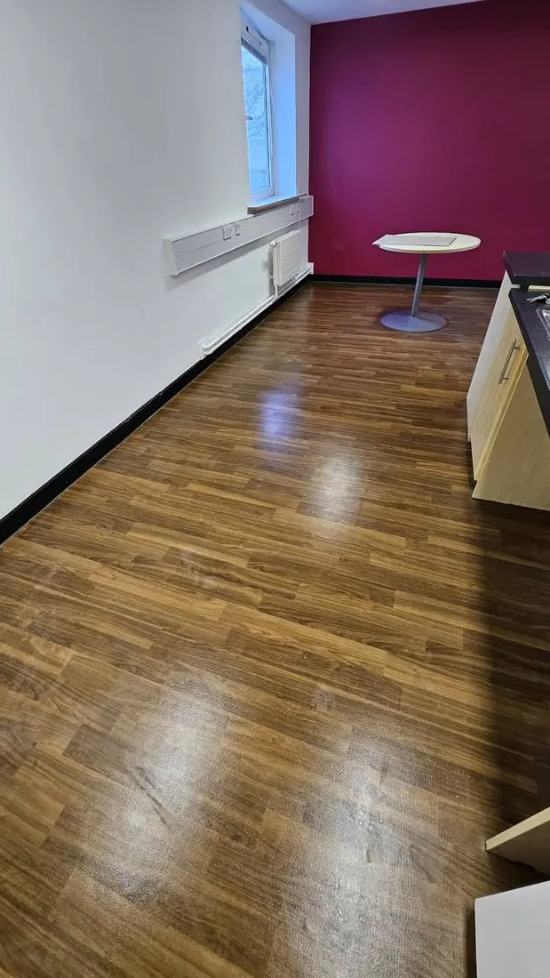 Office breakout room floor cleaning after commercial fit-out